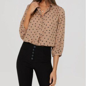 Pleated Cuff Sleeve Button-Down Top